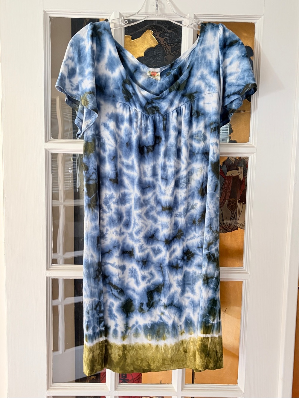 Vtg 90s Rose Label Lucky Brand Bathing Suits Tie Dye Swim Mini Dress Beach SZ L
